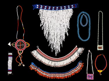 TRIBAL: Collection of African beaded tribal jewelry, ten pieces, 20th C., including necklaces,