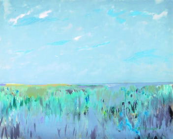 Alfred Hammer (Connecticut, 1925 - 2009), "Block Island, RI", oil on masonite, artist label on