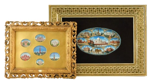 ASIAN: Two sets of Indian Mughal miniatures, 20th C., both on unknown supports depicting numerous