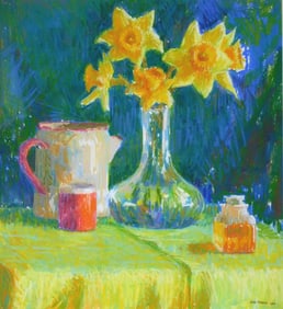 Simie Maryles, "Daffodils", 1984, pastel, signed and dated bottom right, artist labels on verso,