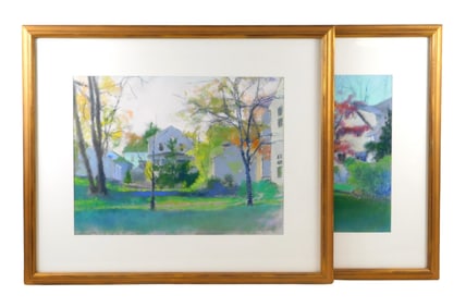 Larry D'Amico (American, 20th C.) two framed pastels on paper, includes, "One Backyard", signed