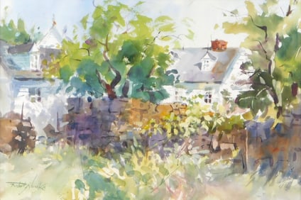 Robert Noreika (American, 20th C.), "Hillstead", watercolor, signed bottom left, artist label on