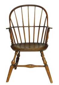 Sack-back Windsor armchair, Connecticut, 18th-19th C., maple, poplar, ash, likely E. Tracy, natural