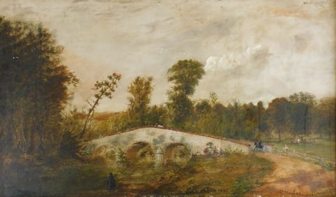 William MacLeod (American, 1811-1892), "Untitled (Landscape with Bridge)", 1891, oil on canvas,