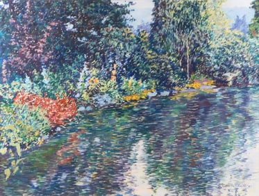 Carrita Smith (American, b.1938), "Pond", acrylic on paper, signed bottom right, artist label on