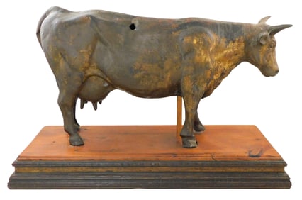 WEATHERVANE: Cow weathervane, American, c.1895, full-bodied, copper, possibly by Fiske, mounted on