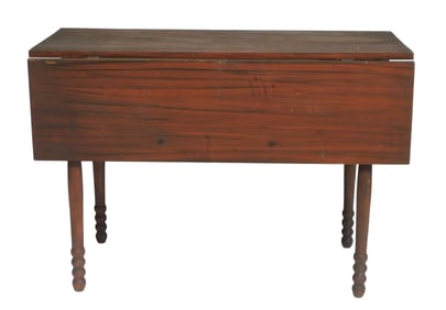 Drop leaf table, American, c. 1830, pine in red and black grain paint, leaves with swing-out apron
