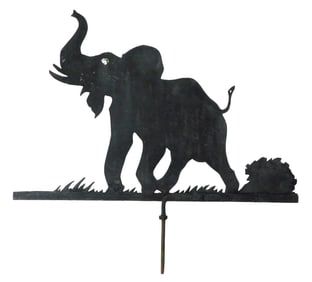 WEATHERVANE: Flat iron elephant form weathervane, American, 19th C, painted black finish with white