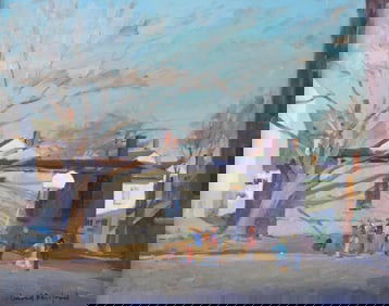 David Bareford (American, b. 1947), "Schoolyard Antics", oil on canvas, matted and framed, signed