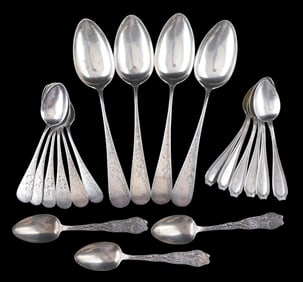 STERLING: Schulz & McCartney, R. Wallace & Sons, and Mauser, nineteen pieces, all stamped "sterling"