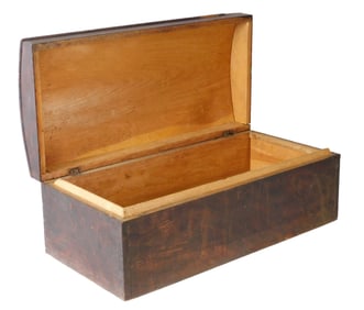 Domed chest, American, 19th C., pine, dovetailed construction, cast hinges, interior edge guides,