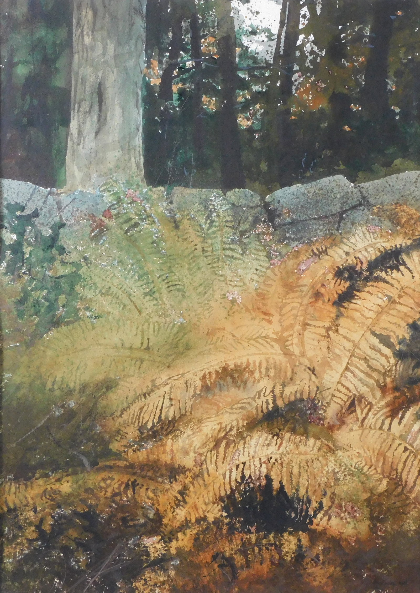 Robert Highsmith (American, b. 1949), "Fernscape #5", watercolor, signed lower right with "AWS": Robert Highsmith (American, b. 1949), "Fernscape #5", watercolor, signed lower right with "AWS" (American Watercolor Society) following signature, matted and framed, depicts ferns in foreground and de
