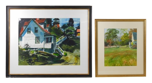 Two New England watercolors, details include: James Minnicks (American,1926-2001), "Owl's Neck