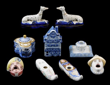 Capodimonte, Delft, Staffordshire, etc., nine pieces, mostly 19th C., details include: Pair of