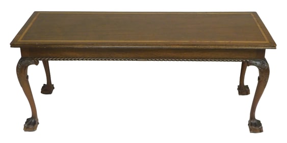 Mahogany coffee table, Chippendale style, possibly by Whittmore, inlaid top with single board