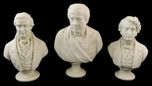 SCULPTURES: Copeland, William Henry Gross and Jones, McDuffee & Stratton, three parian busts of gent