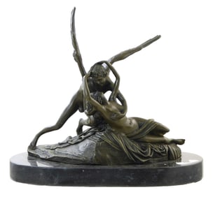 SCULPTURE: After Antonio Canova "Psyche Revived by Cupid's Kiss", neoclassical bronze casting, a