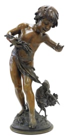 SCULPTURE: After Auguste Moreau (French, 1826-1897) patinated bronze figure of a young boy and a