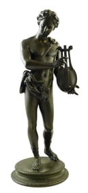 SCULPTURE: After Pierre Puget, "Grand Tour" bronze figure of Apollon holding a lyre, wear consistent