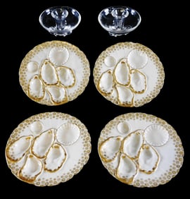 Steuben and Limoges serving ware, including: four Haviland Limoges oyster plates, late 19th C., four