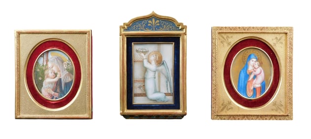 MINIATURE PORTRAIT: Three Italian hand painted miniatures by Georgina Pimpinelli, 20th C., all