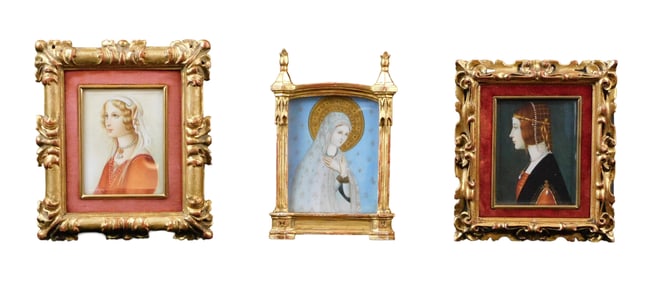 MINIATURE PORTRAIT: Three Italian hand painted miniatures featuring portraits of women, 19th/20th