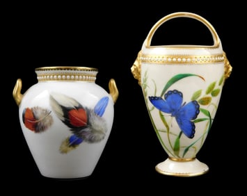 Two Royal Worcester porcelain vases, 19th C., English: The first a baluster form with gilded