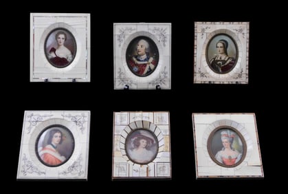 MINIATURE PORTRIAT: Six hand painted Continental miniatures, 19th C., all in bone-type frames with