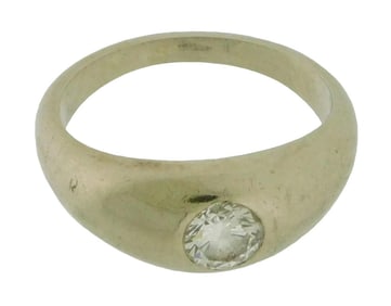 JEWELRY: 14K Diamond ring, 14K white gold Gypsy setting, tested, set with one round brilliant cut