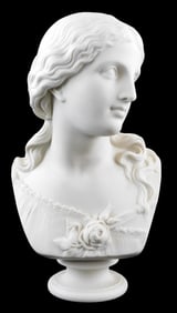 SCULPTURE: Copeland parian bust "Love" after Raphael Monti, late 19th C., depicts young maiden with