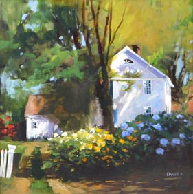 Anda Styler, "Untitled (garden landscape)", 20th-21st C., oil, signed bottom right, artist label on