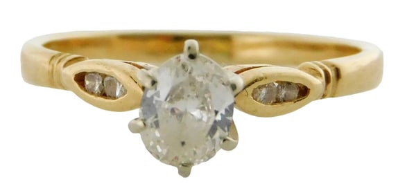JEWELRY: 14k diamond engagement ring, setting stamped and tested “14K?? yellow gold, six-prong