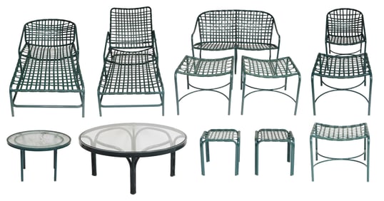 Tadao Inouye for Brown Jordon "Kantan" patio furniture, eleven pieces, all unmarked but assumed by
