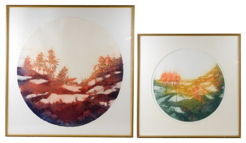 Two Ruth Rodman (American, 1928-2024) circular prints, details include: "Evening Memory II",