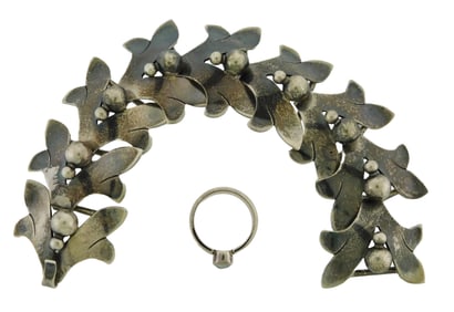 JEWELRY: Sterling bracelet and ring, includes: Georg Jensen Inc. sterling bracelet, stamped "George
