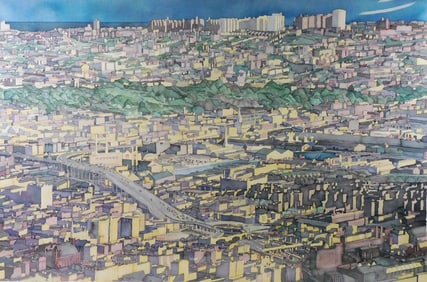 George Harkins (b. 1934), "City Abstracted, View Toward Brooklyn", watercolor, signed bottom left,