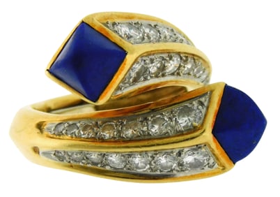JEWELRY: 18k yellow gold, diamond, and lapis lazuli ring, ring (sans setting) tested 18k gold,