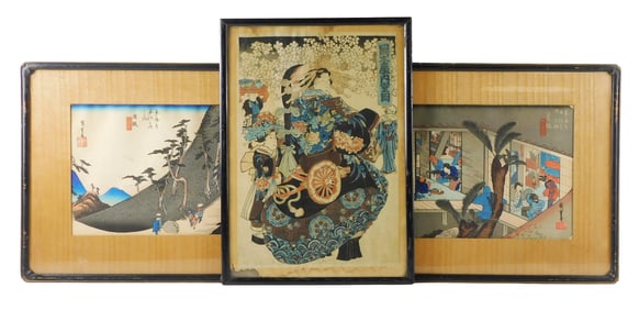 ASIAN: Three Japanese woodblock prints, details include: Utagawa Hiroshige (Japanese, 1797-1858),