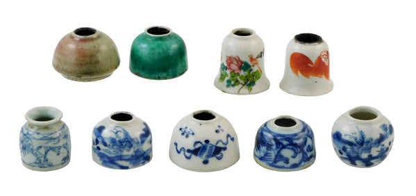 ASIAN: Nine ink pots, Chinese, Qing Dynasty and later, including five blue and white decorated, two