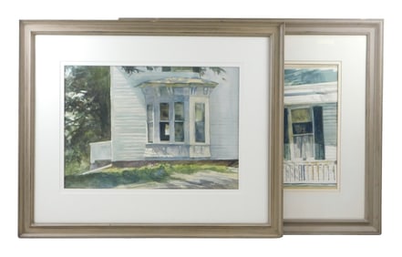 Two Nat Brush Lewis (American, 1925-2015) watercolors, includes: "Manor House Porch", signed bottom