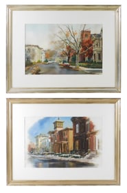 Tim Hendel (Connecticut, 20th C.), two framed watercolors, both signed lower right, details include: