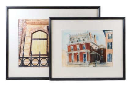Two architectural watercolors, late 20th C., includes: watercolor in the style of Albert Wasserman