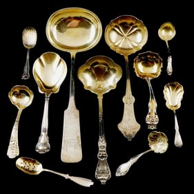 SILVER: Gorham, etc., eleven sterling and tested silver serving spoons, including nine marked