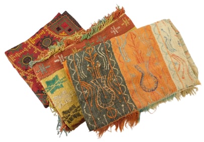 TEXTILES: Three polychrome embroidered textiles or kilim, possibly West Asian, includes: first,