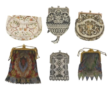 TEXTILES: Whiting & Davis, etc., six assorted purses, 19th/20th C., details include: two Whiting &