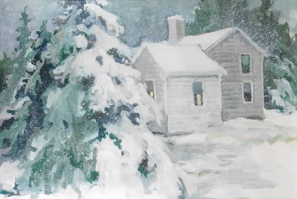 Glo Sessions (American, 20th C.), "Snowy Hemlocks", casein, signed right side "Glo. S", matted and