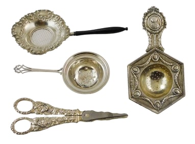SILVER: Four assorted sterling and tested silver pieces, details include: marked sterling grape