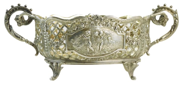 STERLING: German reticulated bowl With Hanau Marks For Storck & Sinsheimer (1874-1926), oblong