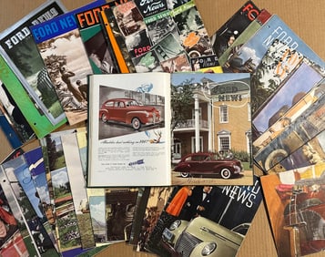 Ford News periodicals, forty seven total - twelve 1938, twelve 1939, eleven 1940, twelve bound 1941,