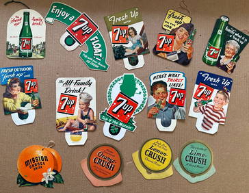 Collection of small soda card stock hanging signs, all appear to be NOS, Orange Crush merchandising (1 of 3)